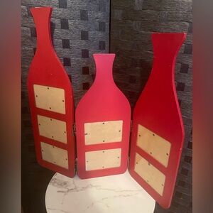 Tri-fold Picture Frame Wine Decor 7 Slots Red Wood Free Standing 4x6 photos